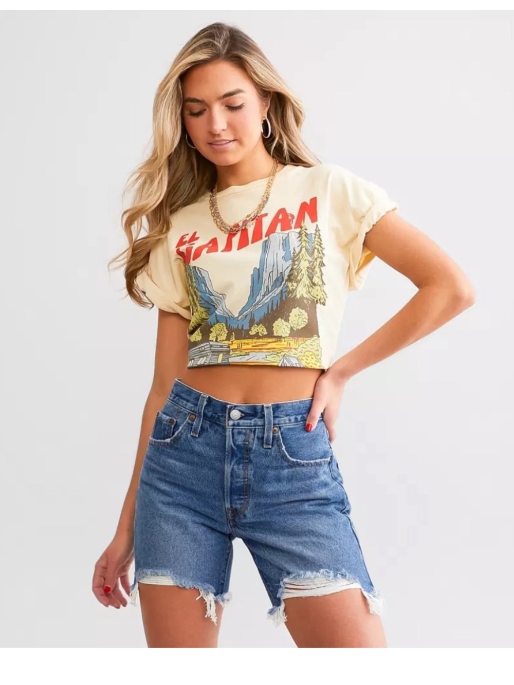 Levi’s 501 high rise mid thigh shorts distressed hem 29 NEW